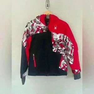Spyder Red/White/Black Geometric Pattern Ski Coat Kids Size 14